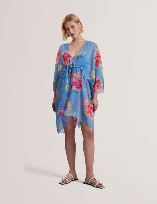 Ted Baker LARJA - Floral Print Chiffon Mini Beach Kaftan