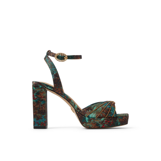 Ted Baker MADDY RUCHE - Printed Satin Block Heeled Sandals