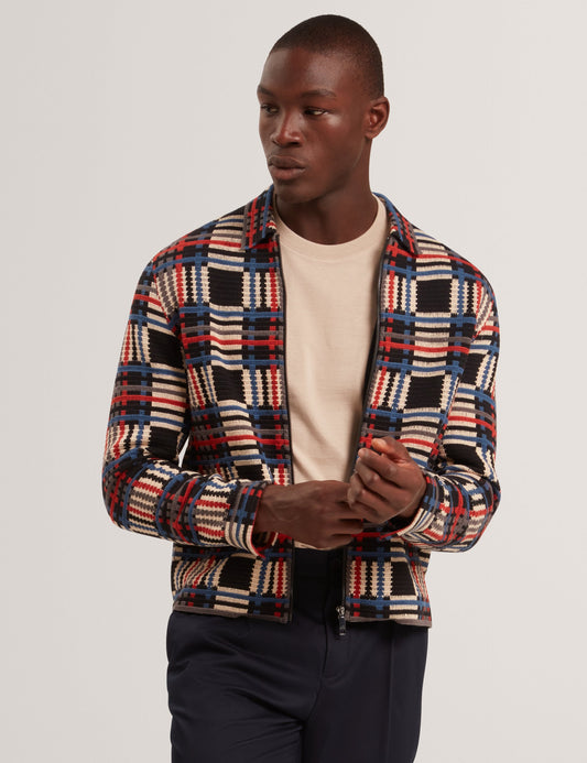 Ted Baker HENREIN Pure Cotton Patchwork Knit Zip Jacket