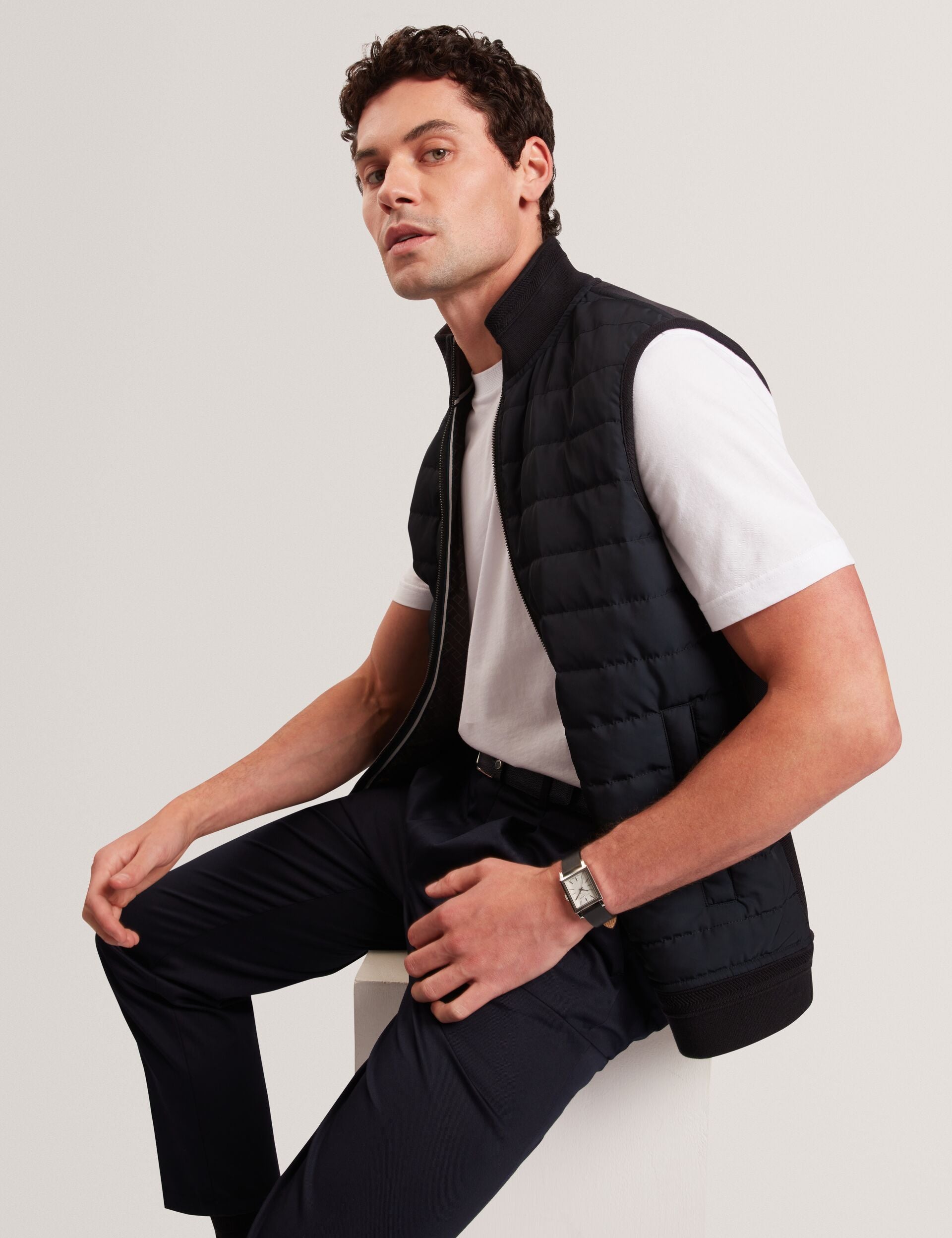 Ted Baker PAFAVOR Quilted Front Funnel Neck Zip-Up Gilet