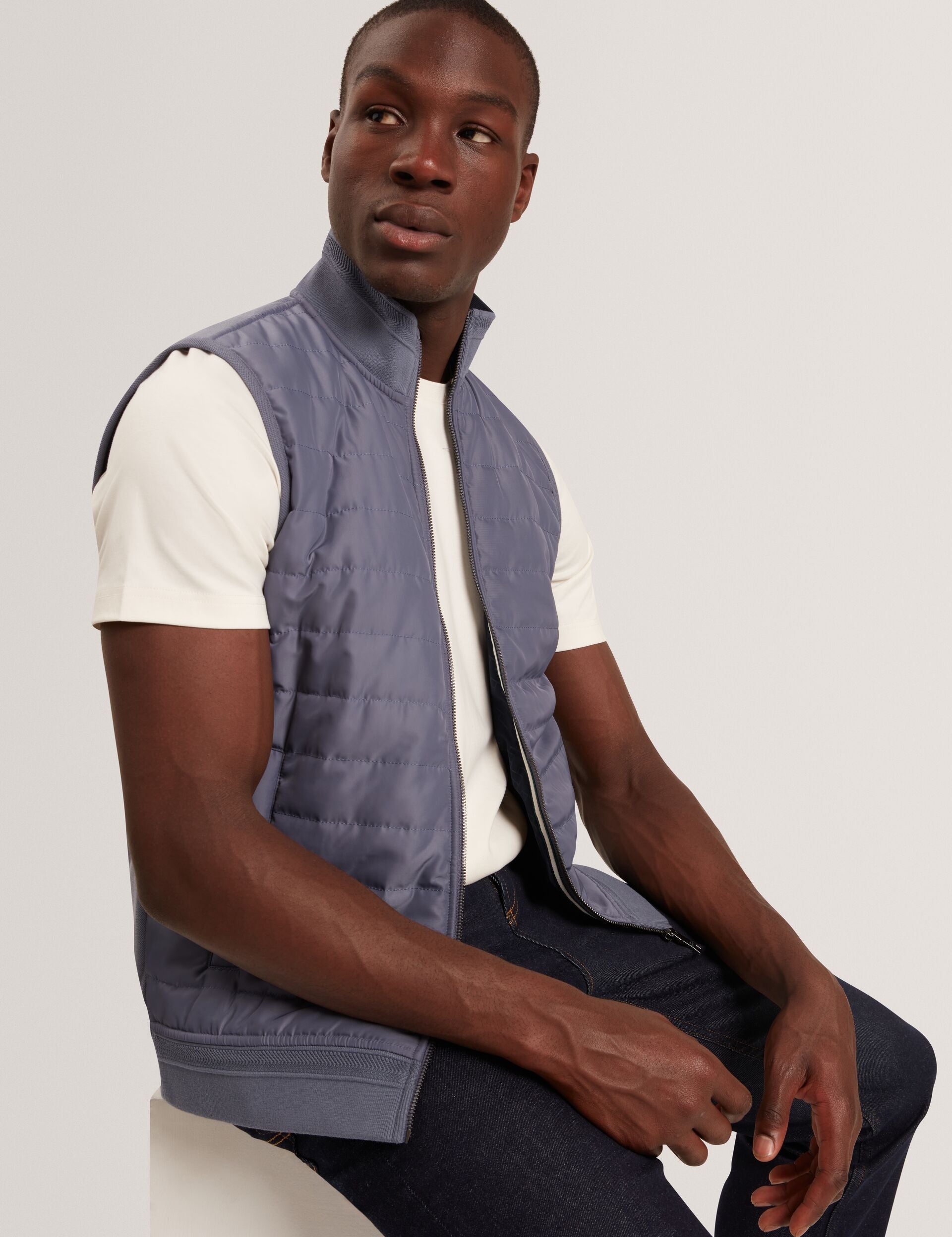 Ted Baker PAFAVOR Quilted Front Funnel Neck Zip-Up Gilet