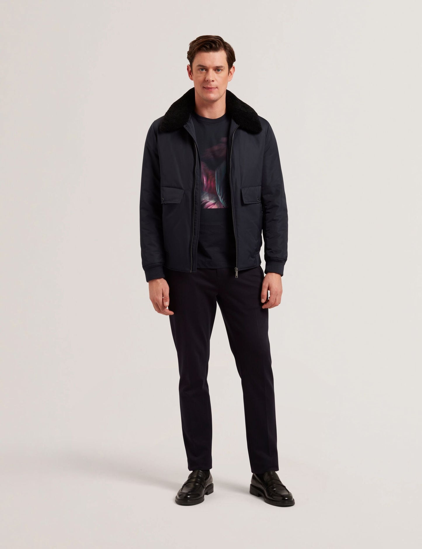 Ted Baker AVITORE - Zip Bomber Jacket With Removable Collar