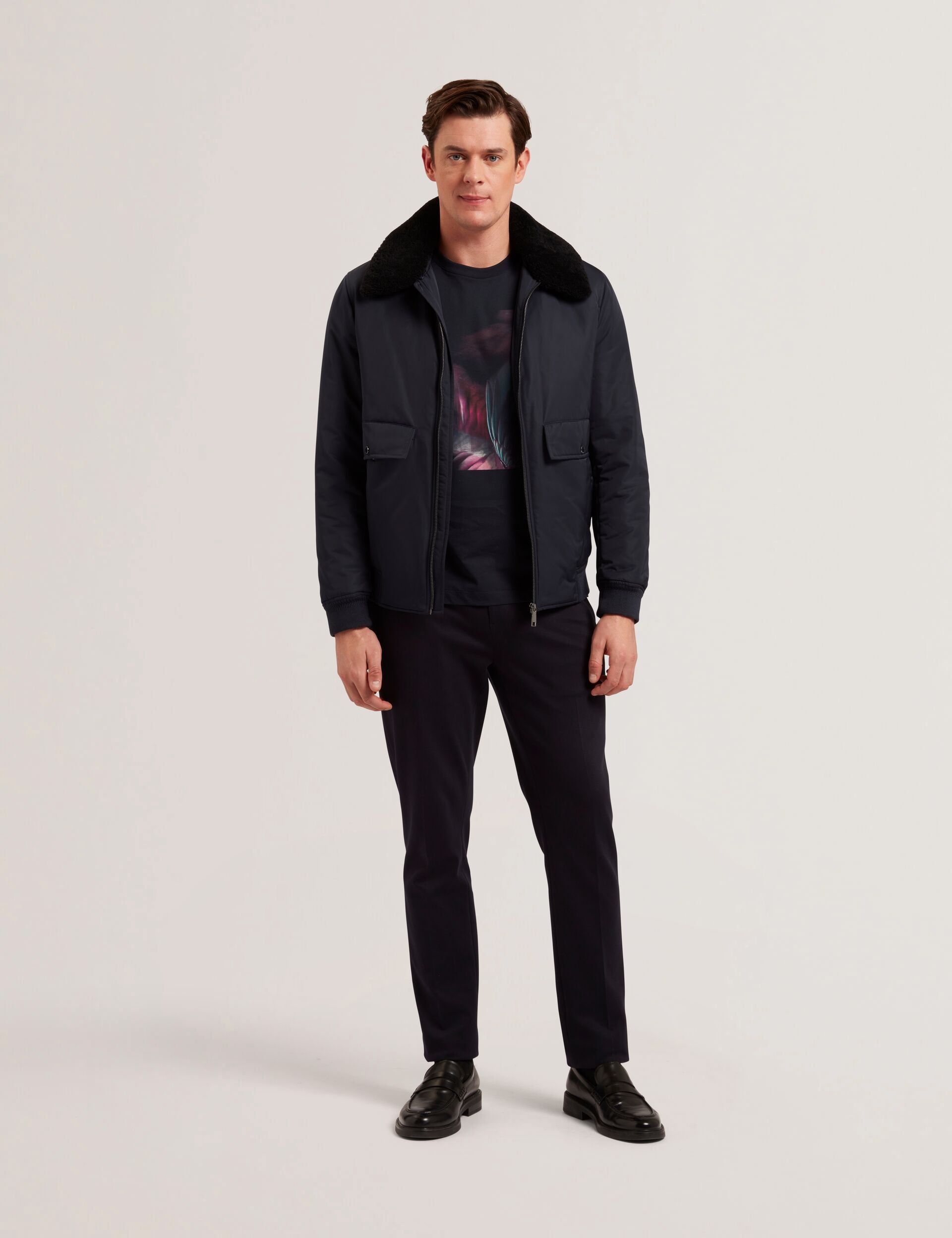 Ted Baker AVITORE - Zip Bomber Jacket With Removable Collar