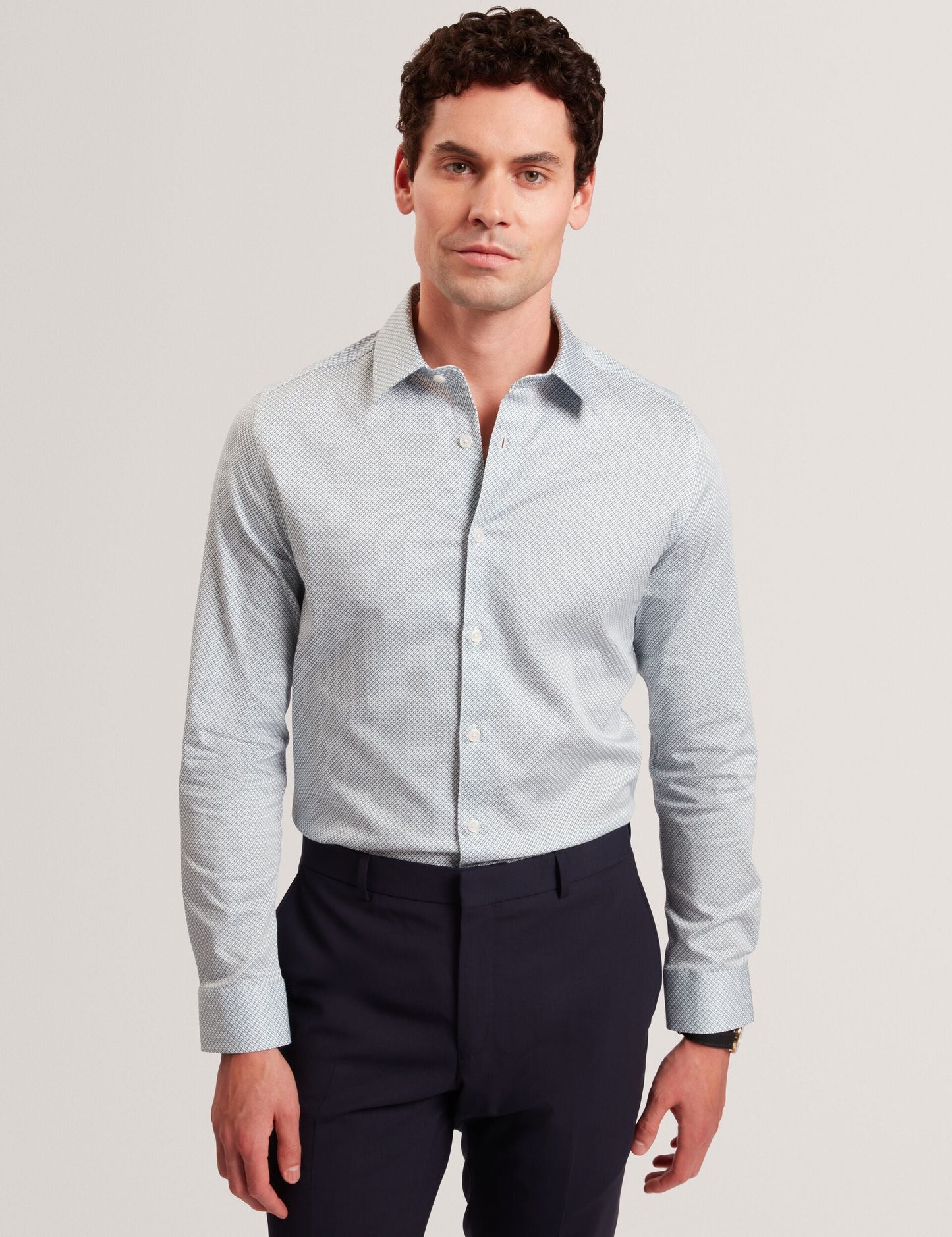 Ted Baker OLWENO Micro Geo Print Long Sleeve Slim Shirt