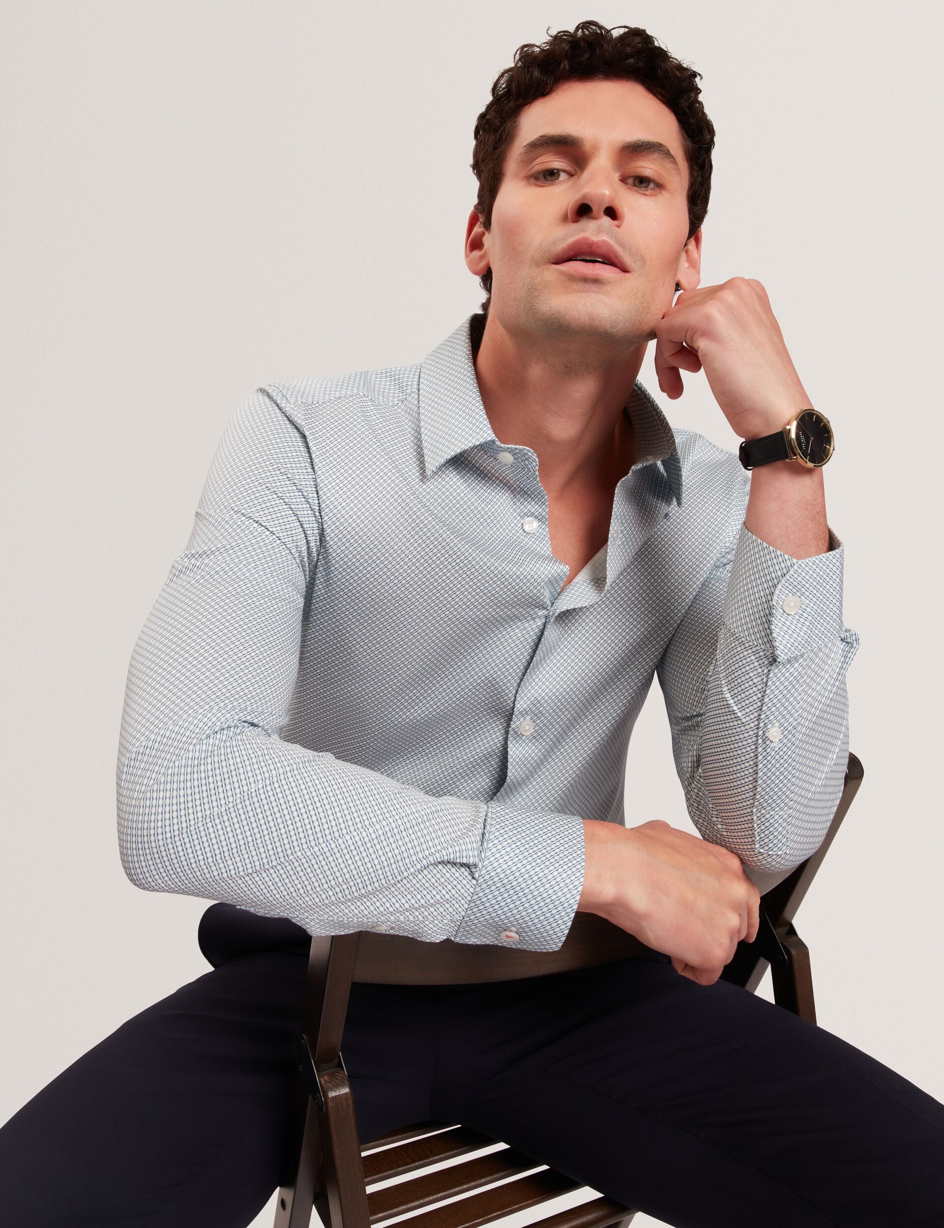Ted Baker OLWENO Micro Geo Print Long Sleeve Slim Shirt