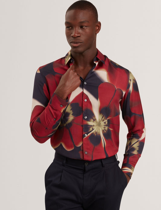 Ted Baker PHELIN Red Blooms Print Cotton Stretch Shirt