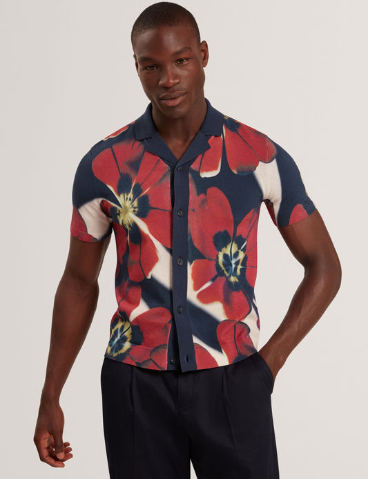 Ted Baker WYRIC Blooms Print Knitted Short Sleeve Shirt