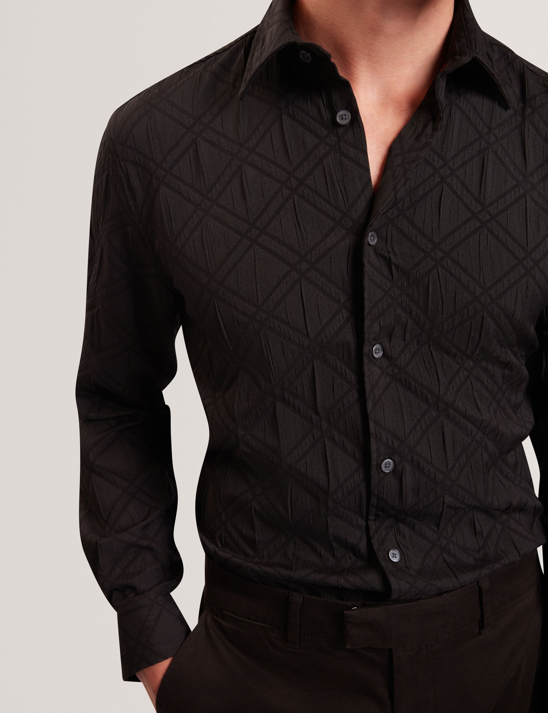 Ted Baker FYNRAN Diamond Check Crinkled Long Sleeve Shirt