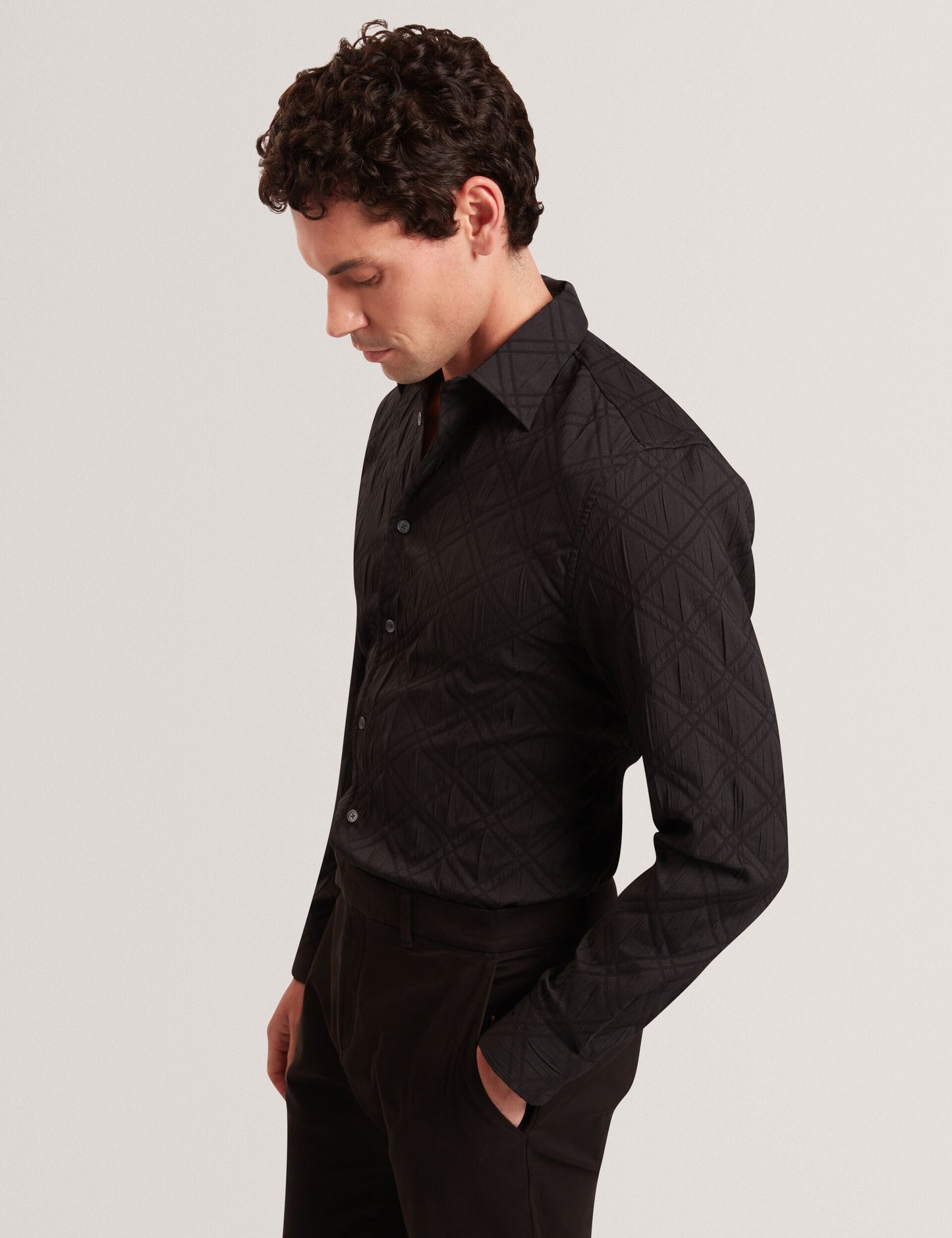 Ted Baker FYNRAN Diamond Check Crinkled Long Sleeve Shirt