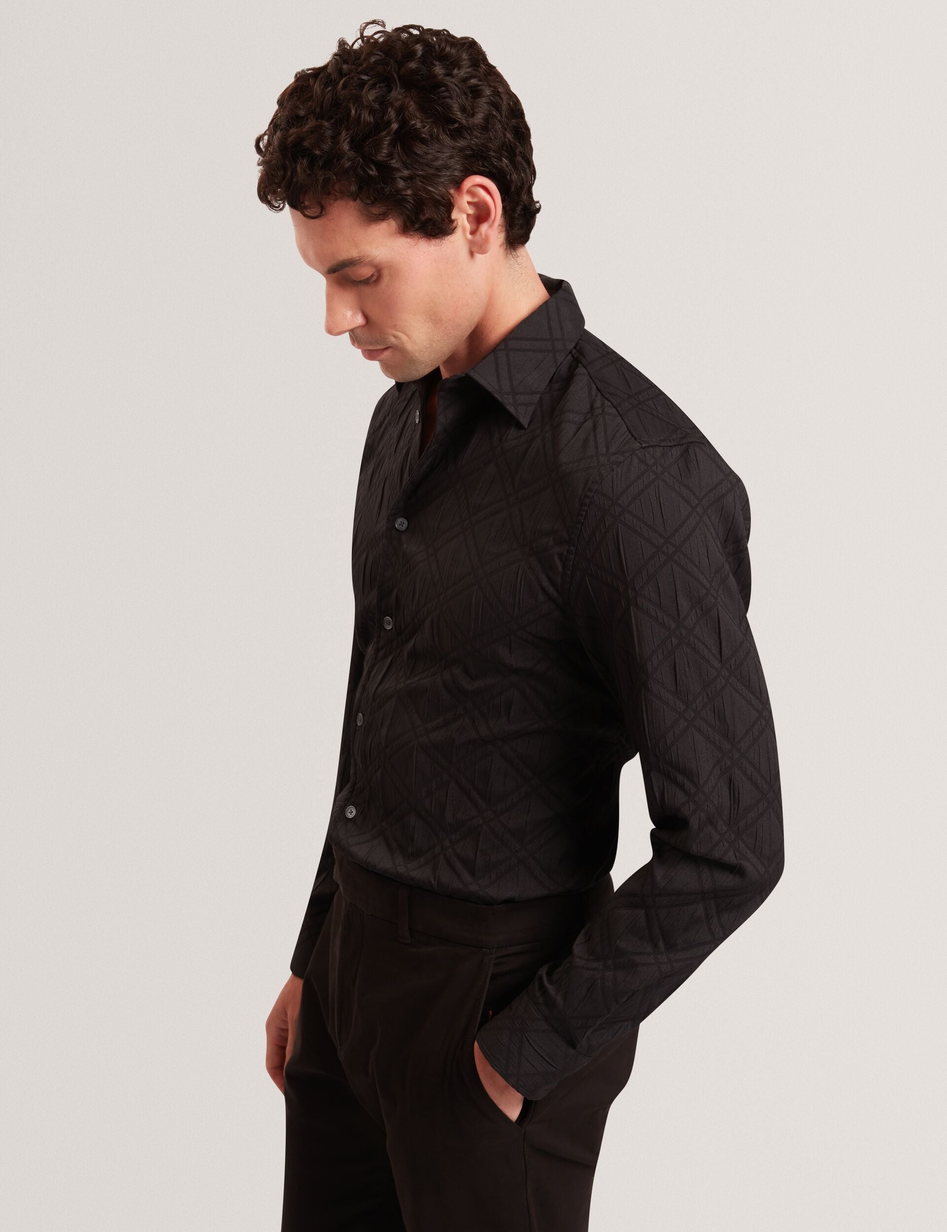 Ted Baker FYNRAN Diamond Check Crinkled Long Sleeve Shirt
