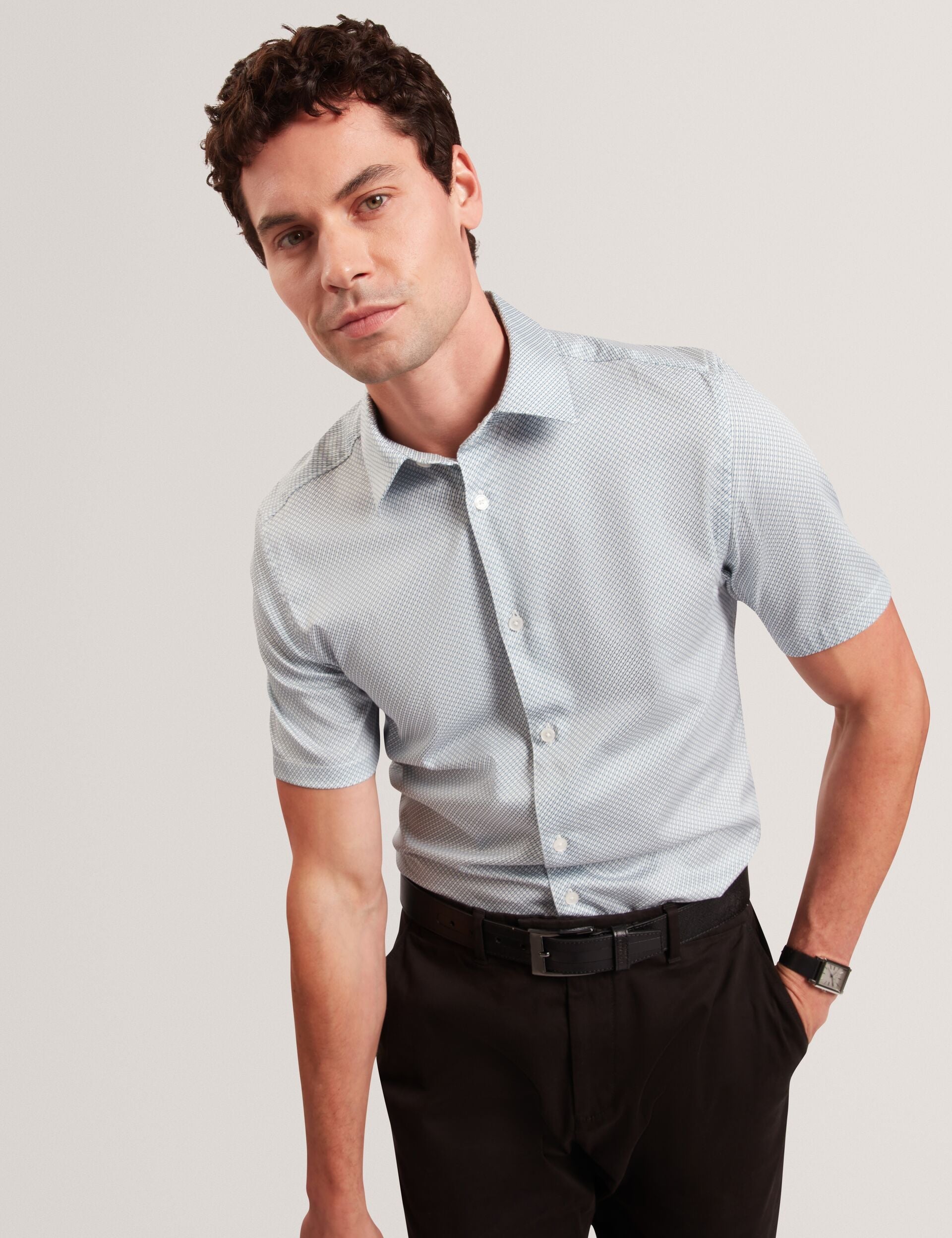 Ted Baker ROMMANN Micro Geo Print Slim Short Sleeve Shirt