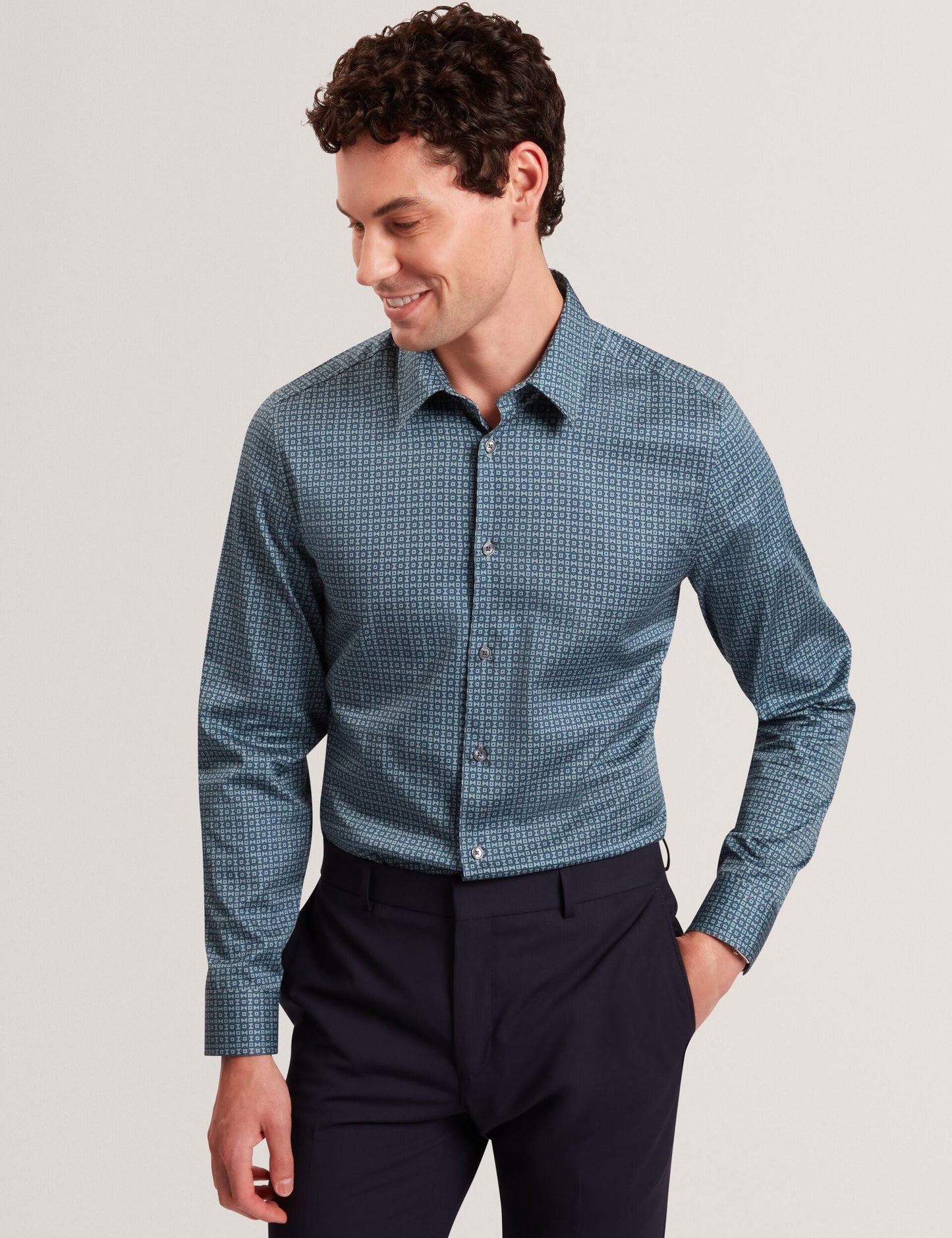 Ted Baker CAYLAXE Slim Fit Geo Print Cotton Blend Shirt