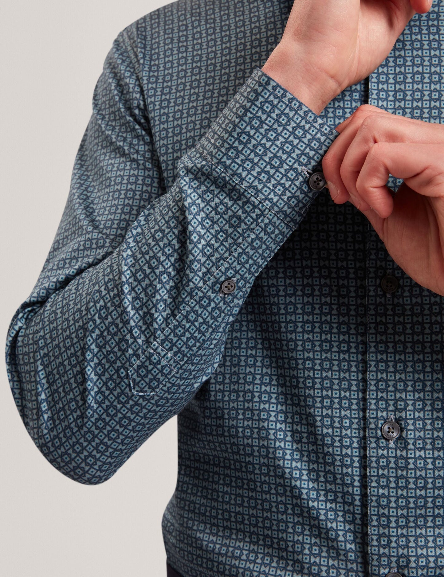 Ted Baker CAYLAXE Slim Fit Geo Print Cotton Blend Shirt