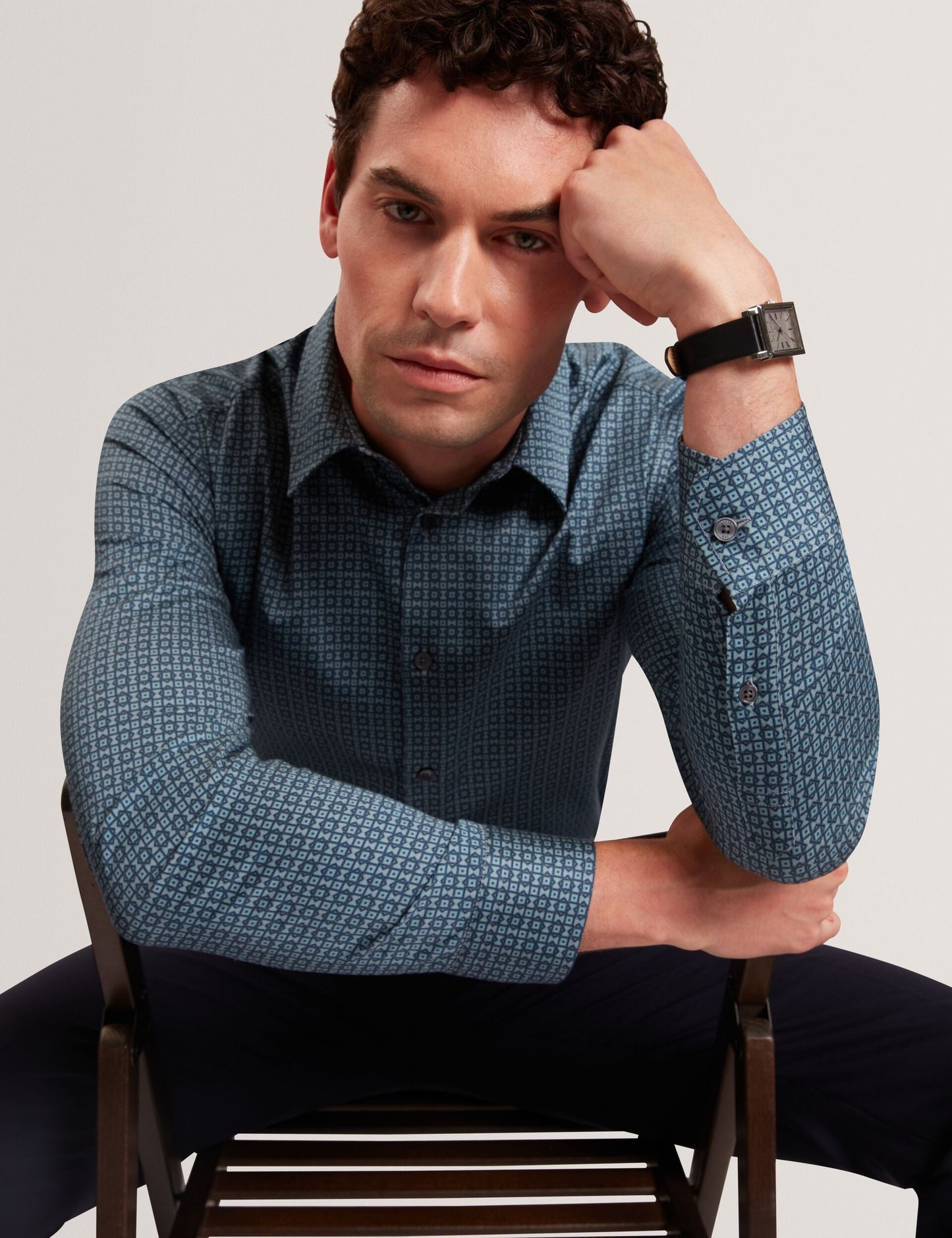 Ted Baker CAYLAXE Slim Fit Geo Print Cotton Blend Shirt