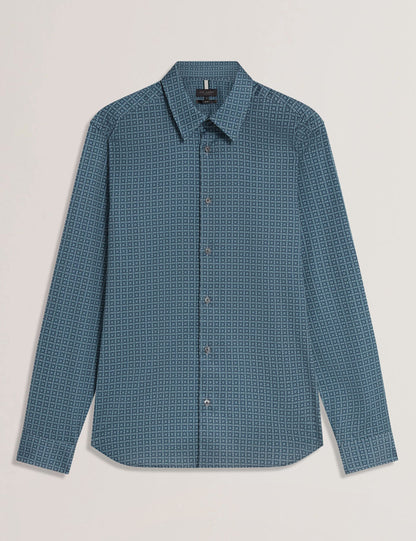 Ted Baker CAYLAXE Slim Fit Geo Print Cotton Blend Shirt