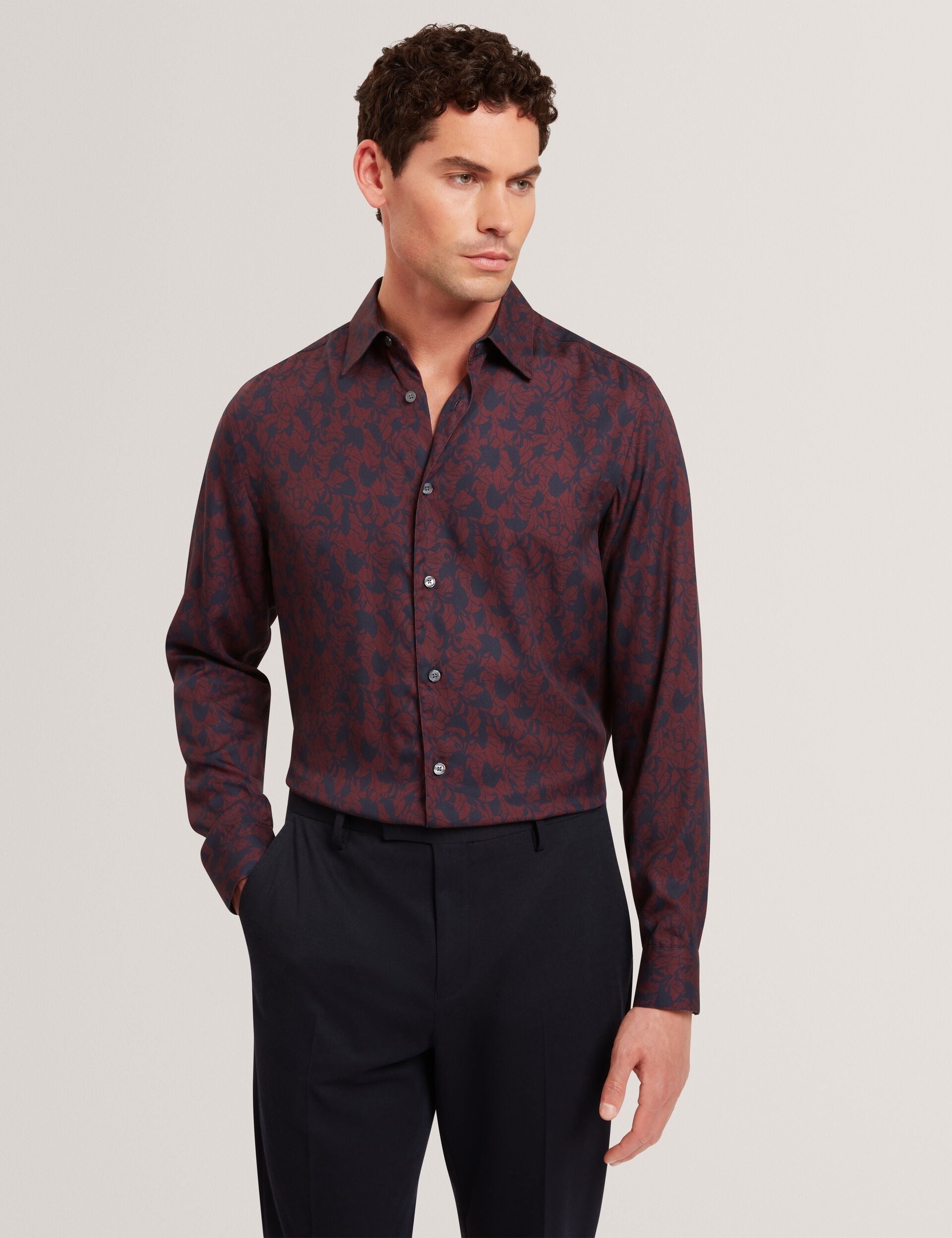 Ted Baker AKSELLE Dark Floral Print Woven Shirt