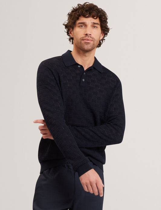 Ted Baker OSAKA Basket Texture Silk Blend Long Sleeve Polo