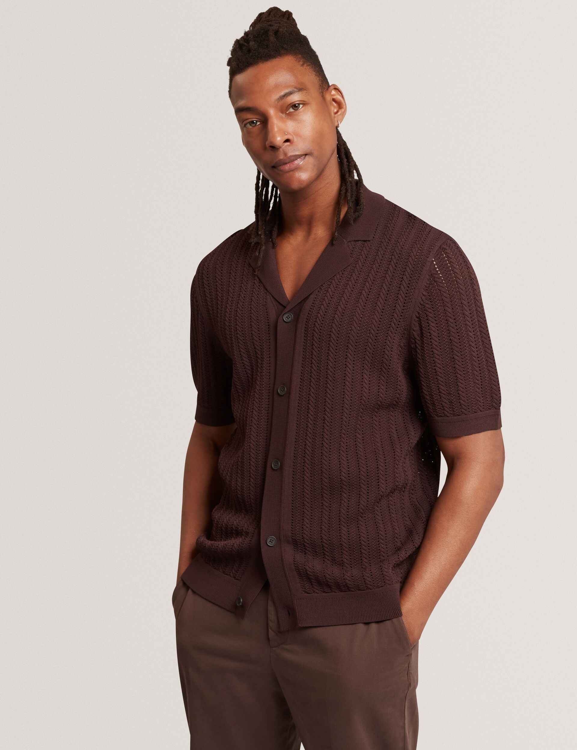 Ted Baker LOUND Textured Stripe Knit Short Sleeve Shirt