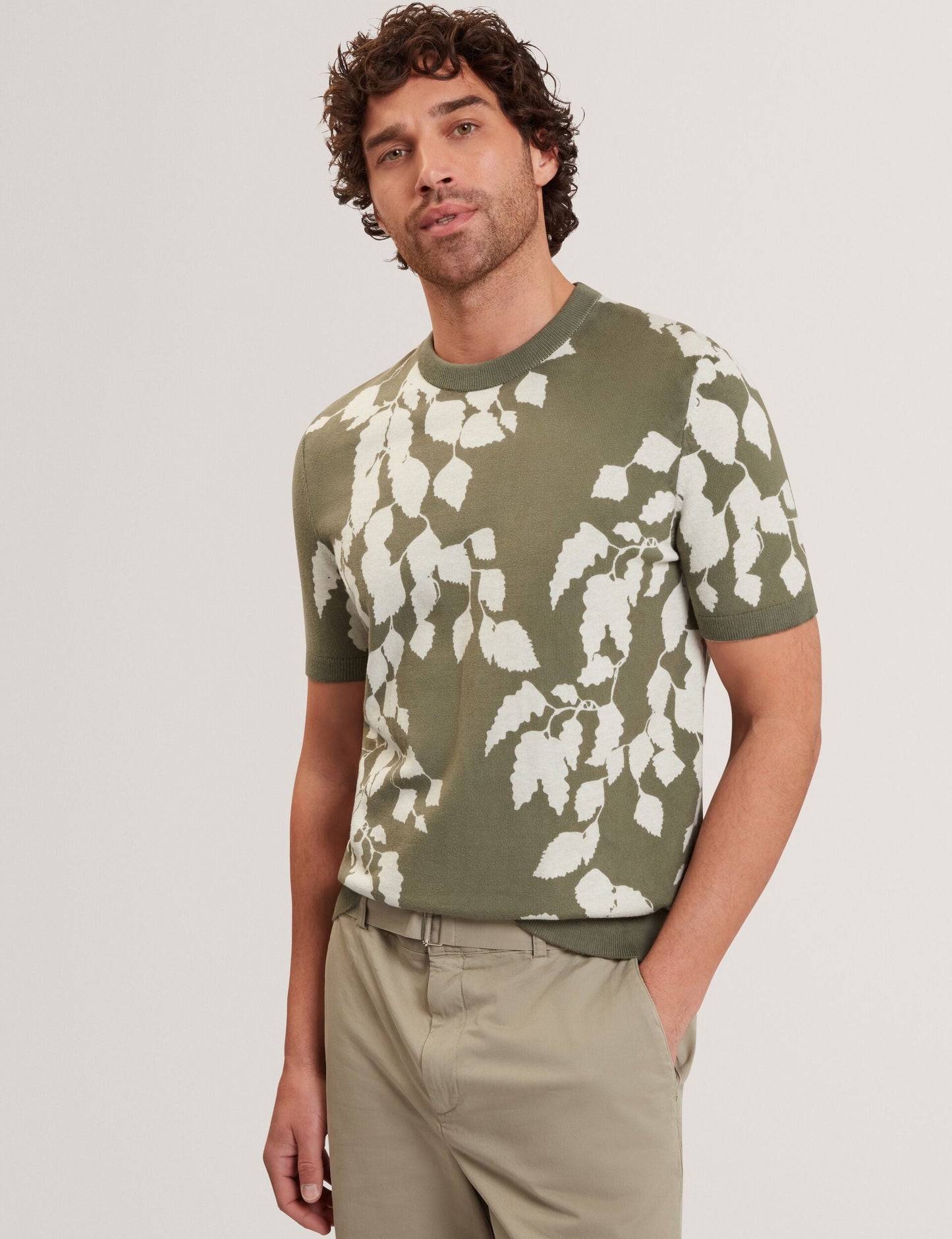 Ted Baker ALDDAT Foliage Print Cotton Fine Knit T-Shirt