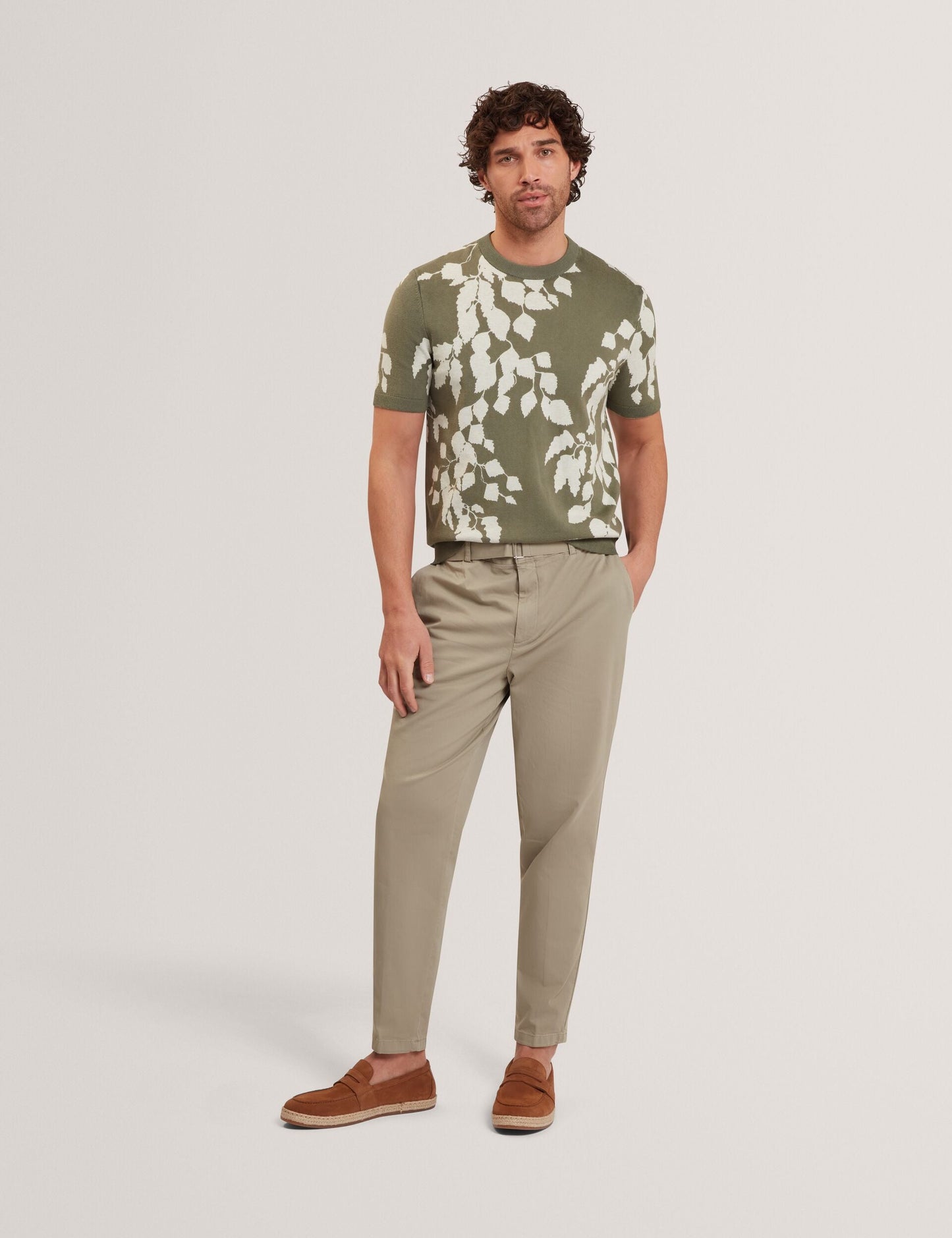 Ted Baker ALDDAT Foliage Print Cotton Fine Knit T-Shirt