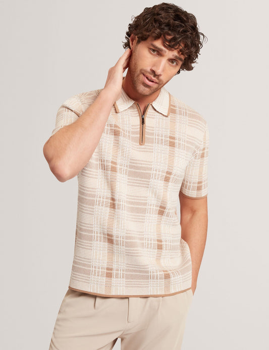 Ted Baker HALPIRT Checked Zip Neck Cotton Knit Polo