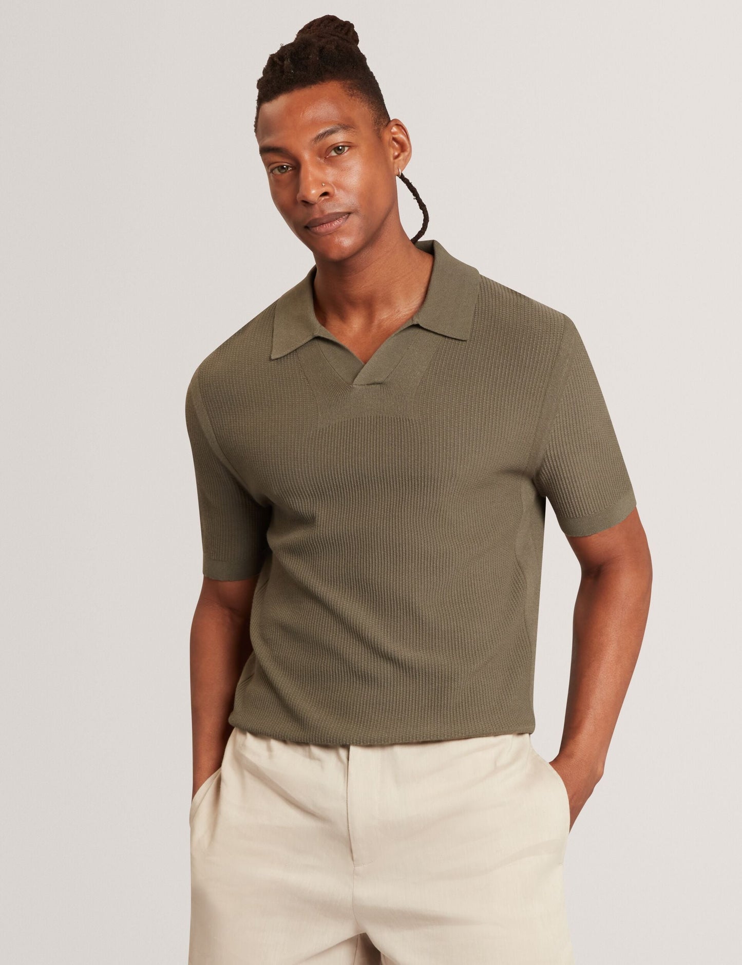 Ted Baker AINDREA Stitched Rib Open Neck Polo Shirt