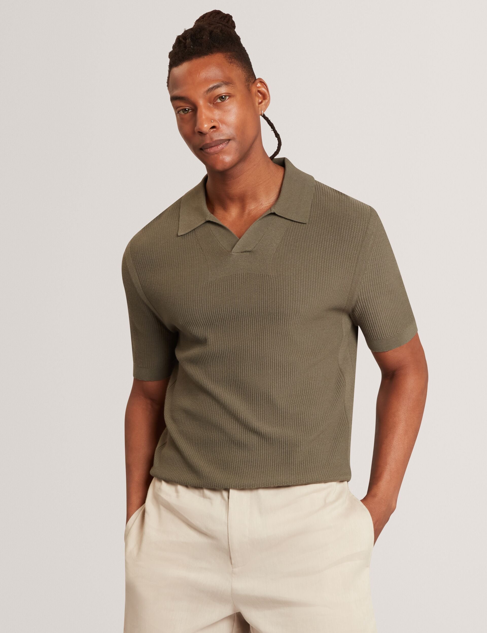 Ted Baker AINDREA Stitched Rib Open Neck Polo Shirt