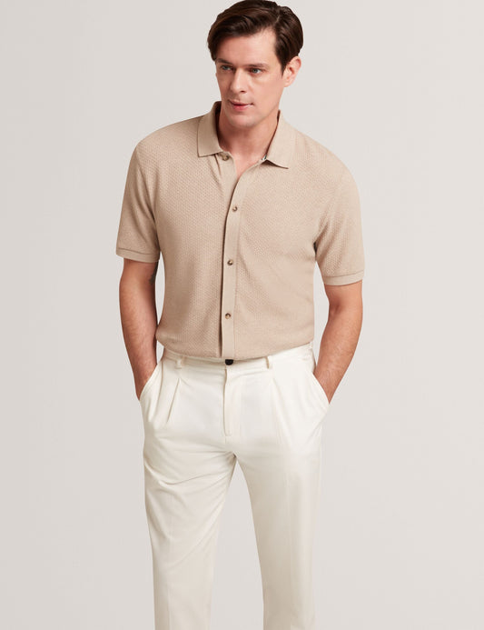 Ted Baker CONNYR Textured Knit Button-Through Polo Shirt