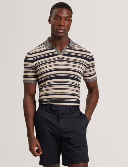 Ted Baker BRODI Striped Linen Blend Knitted Polo Shirt