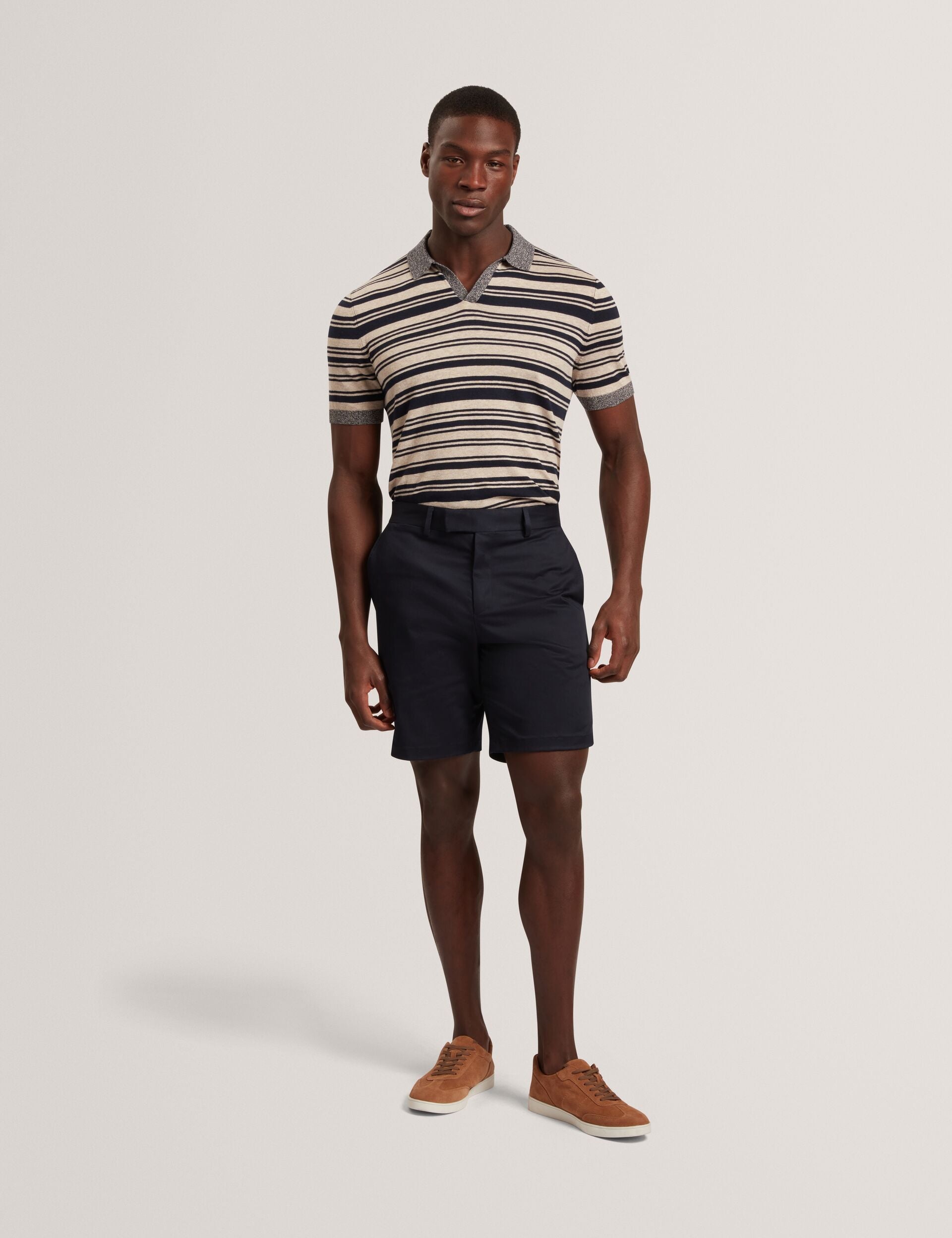 Ted Baker BRODI Striped Linen Blend Knitted Polo Shirt