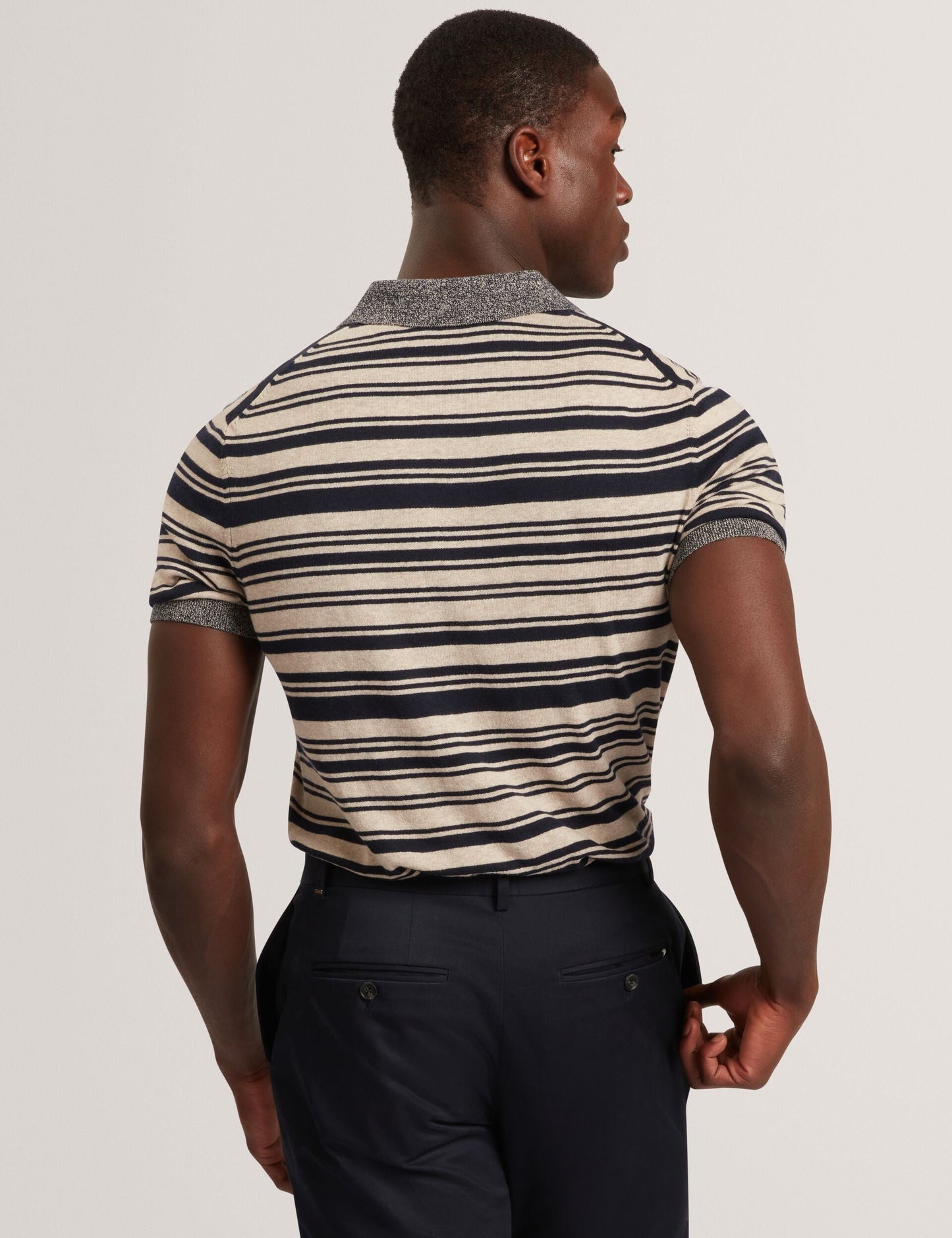 Ted Baker BRODI Striped Linen Blend Knitted Polo Shirt