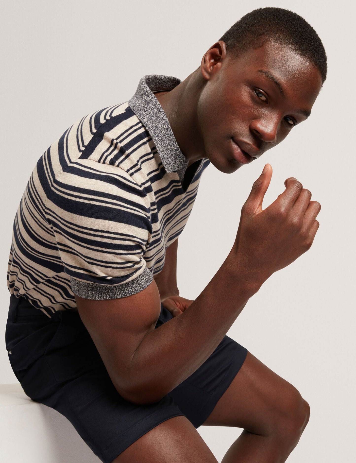Ted Baker BRODI Striped Linen Blend Knitted Polo Shirt