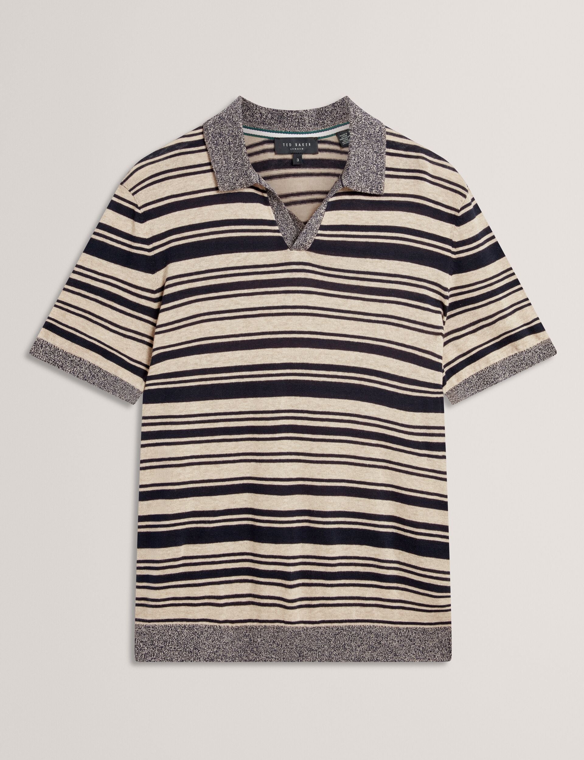 Ted Baker BRODI Striped Linen Blend Knitted Polo Shirt