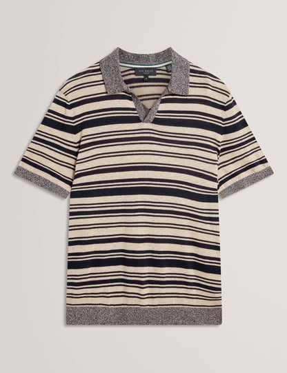 Ted Baker BRODI Striped Linen Blend Knitted Polo Shirt