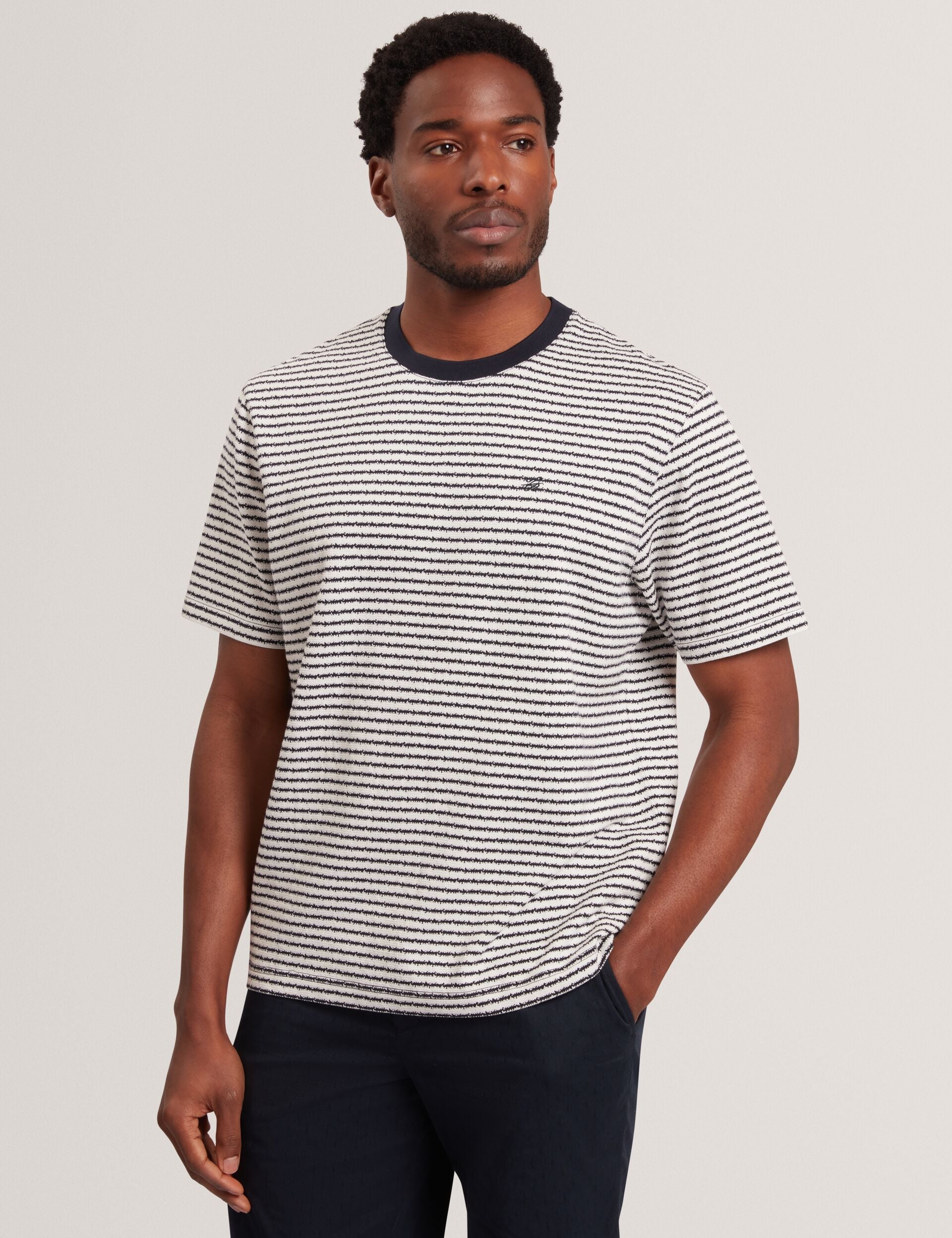 Ted Baker VEXRIN Textural Stripe Crew Neck Cotton T-Shirt