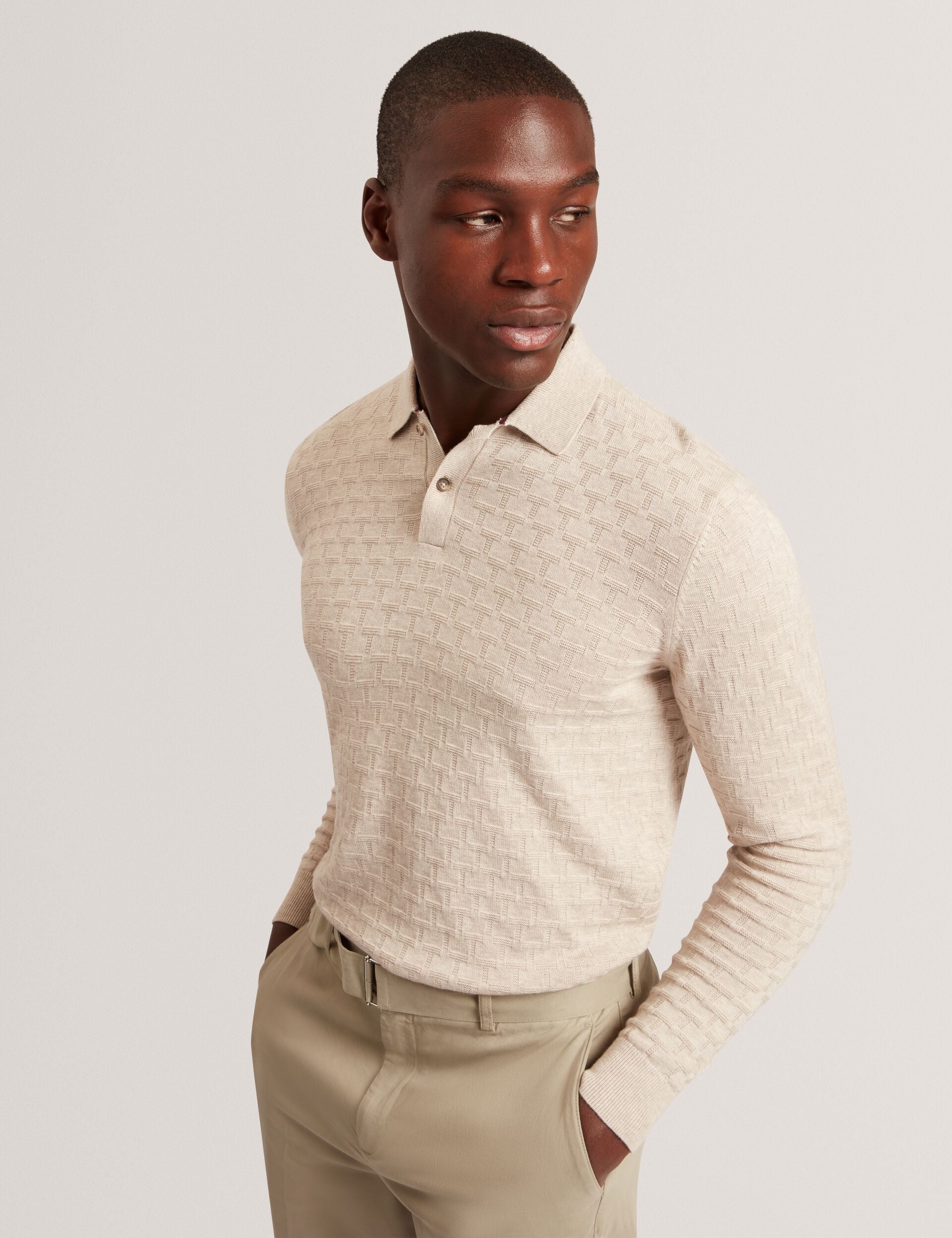 Ted Baker GATEN Branded Texture Long Sleeve Polo