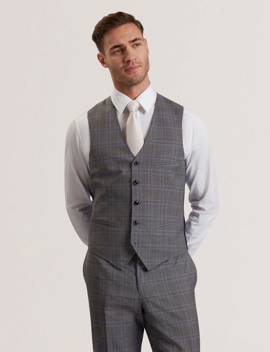 Ted Baker RONAV - Windowpane Check Wool Suit Vest