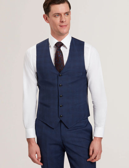 Ted Baker JAYALAV - Slim Fit Navy Check Wool Suit Vest