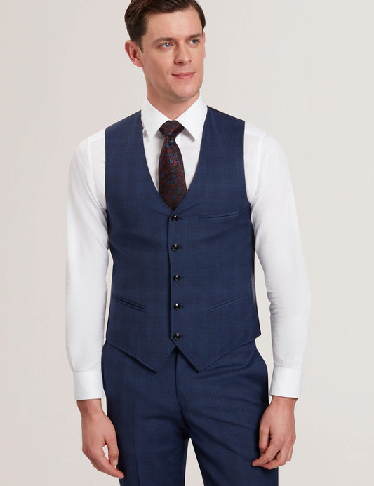 Ted Baker JAYALAV - Slim Fit Navy Check Wool Suit Vest