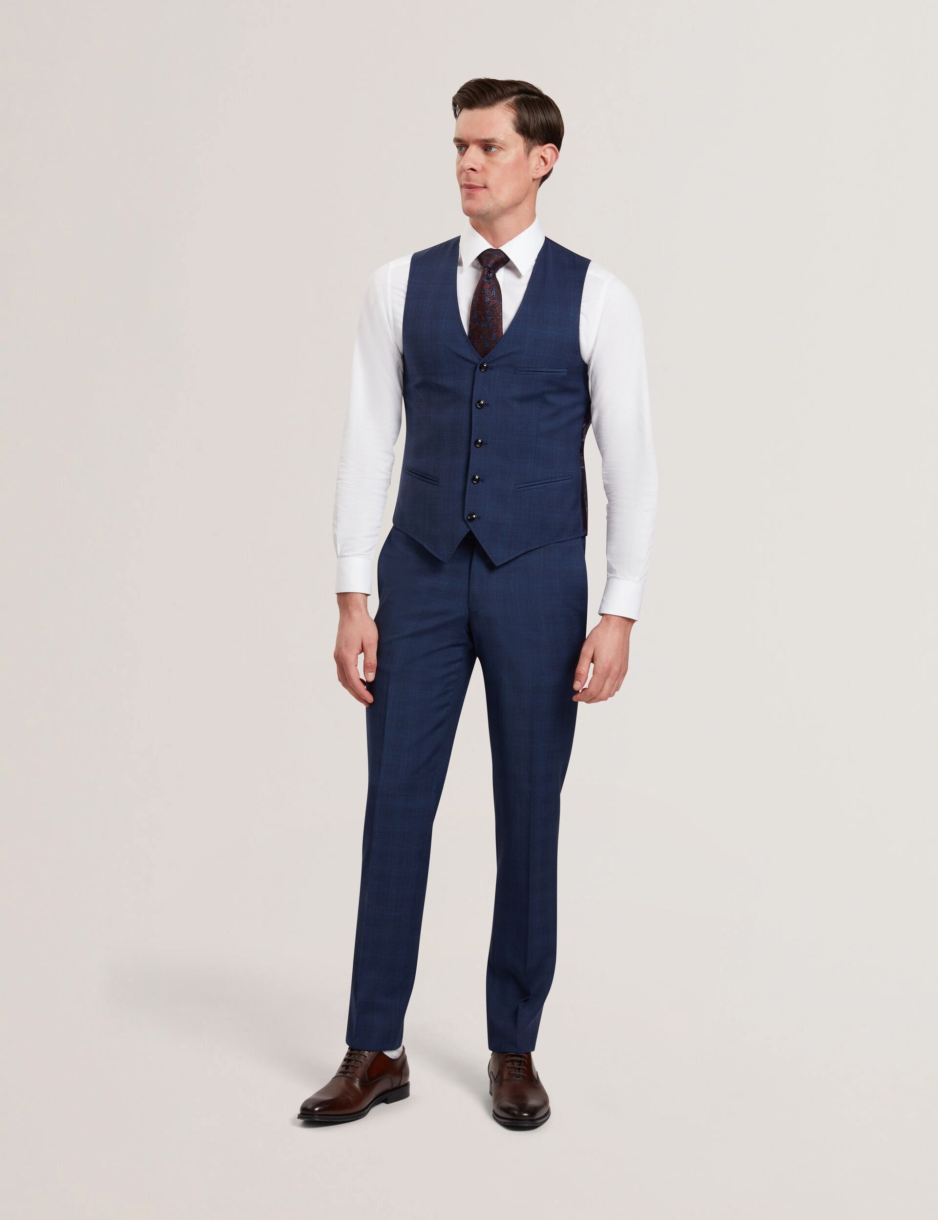 Ted Baker JAYALAV - Slim Fit Navy Check Wool Suit Vest