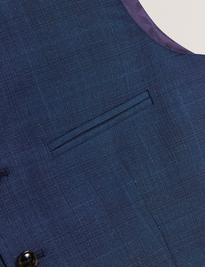 Ted Baker JAYALAV - Slim Fit Navy Check Wool Suit Vest