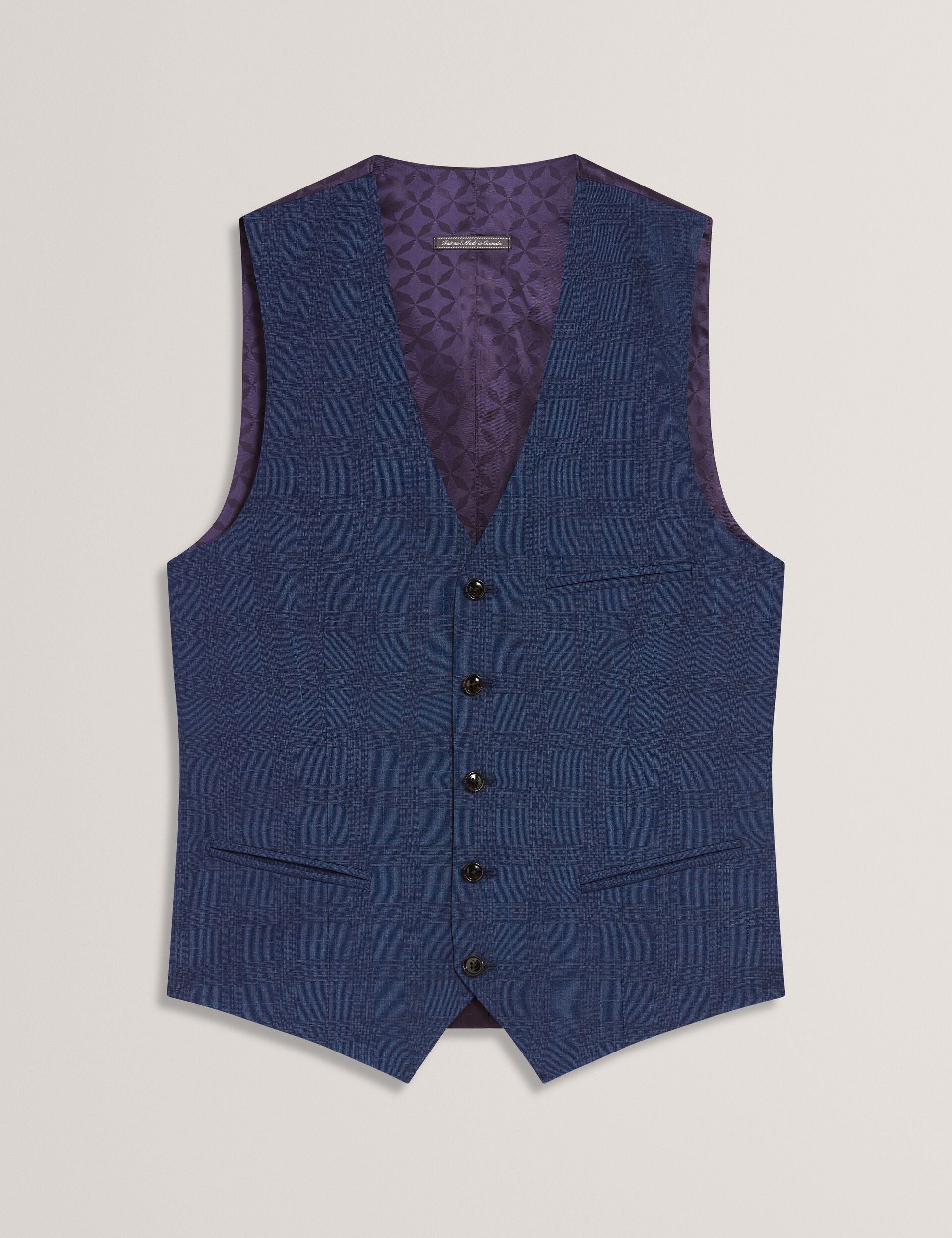 Ted Baker JAYALAV - Slim Fit Navy Check Wool Suit Vest