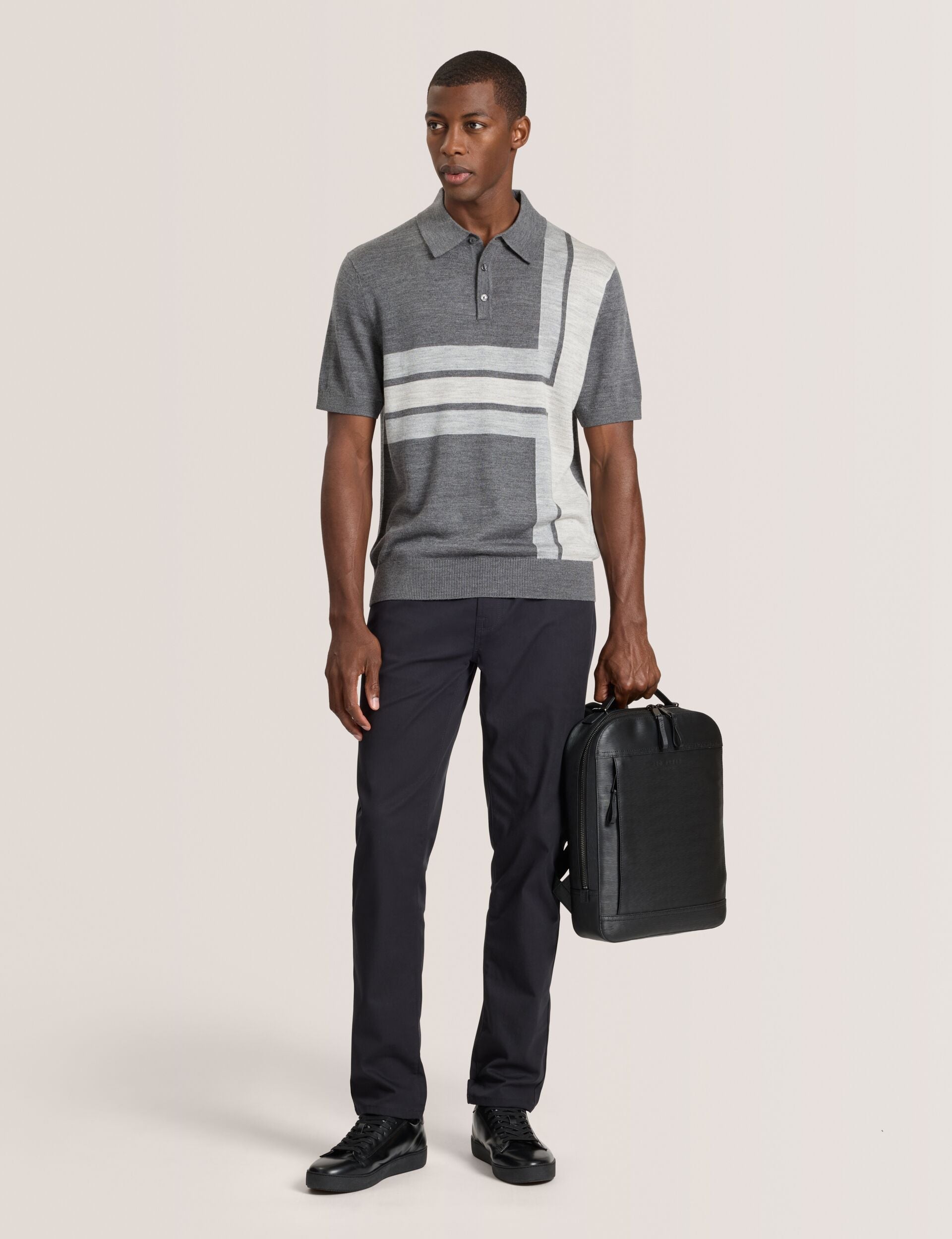Ted Baker COMPACT HERRINGBONE TROUSERS - Black Beauty