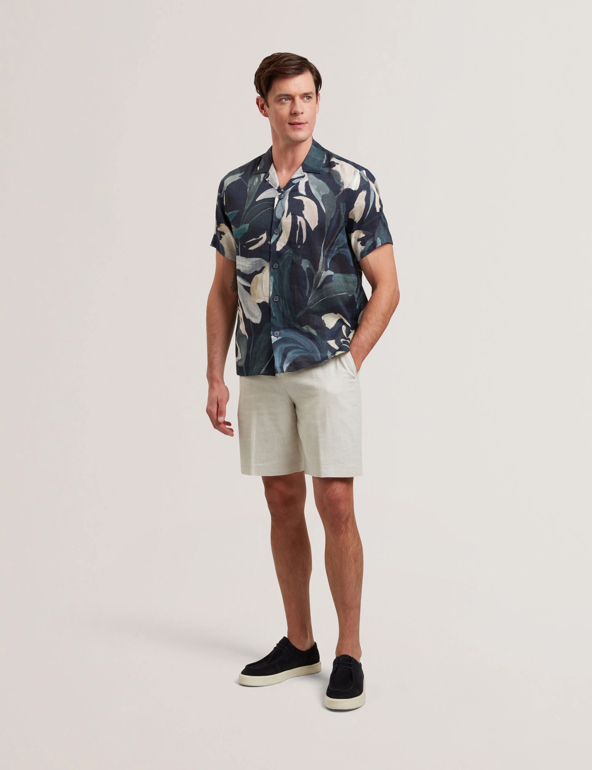 Ted Baker KENLEYS - Stone Linen Cotton Woven Tailored Shorts