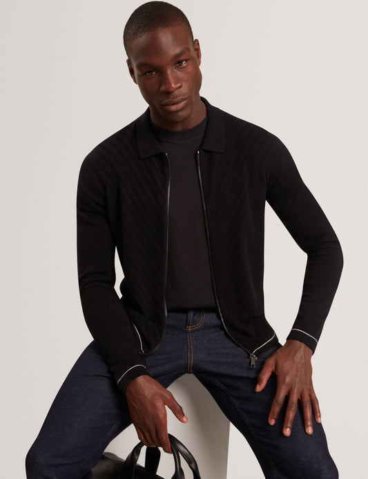 Ted Baker LYSAND Chevron Stitch Zip-Up Wool Knit Cardigan