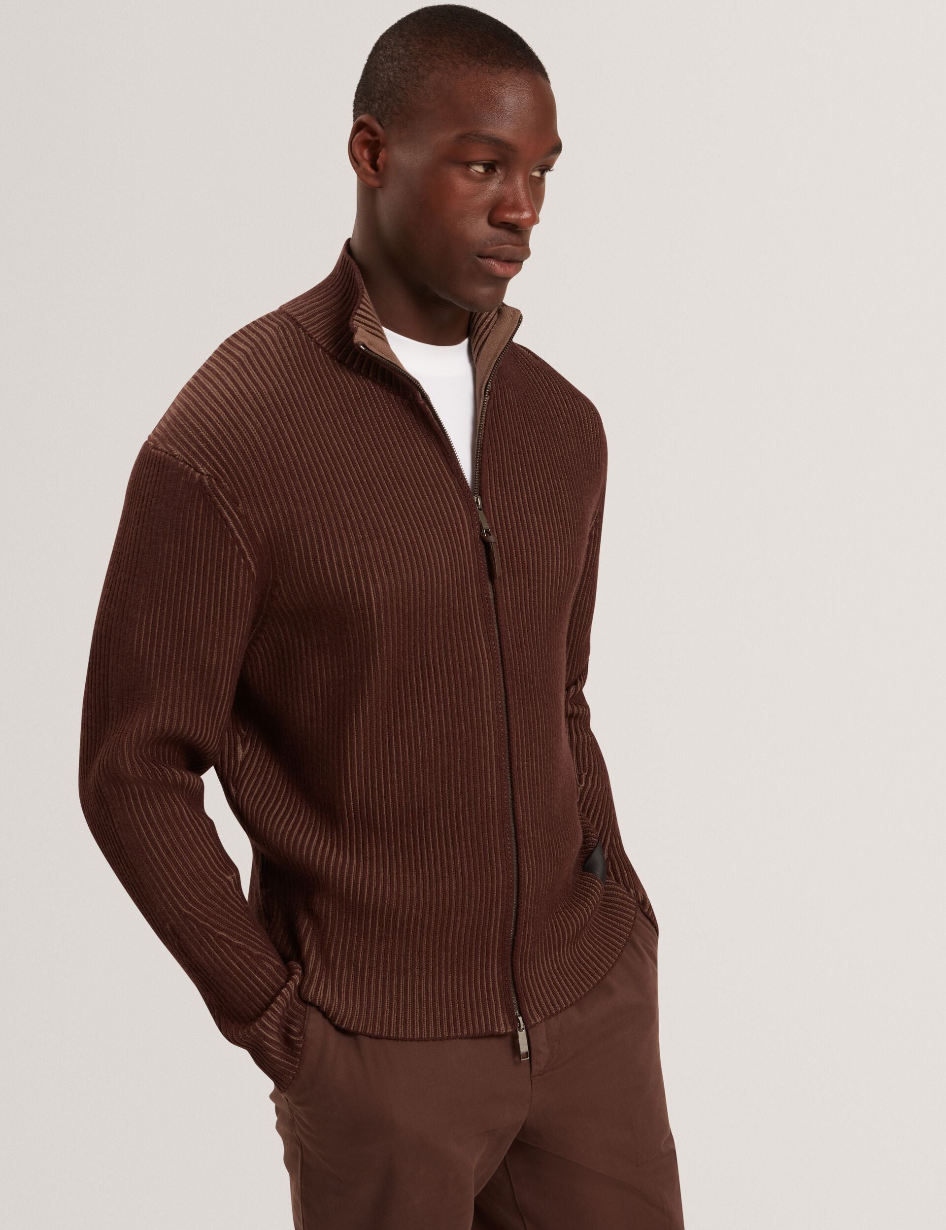 Ted Baker ROMANI Rib Knit Funnel Neck Zip-Up Sweater