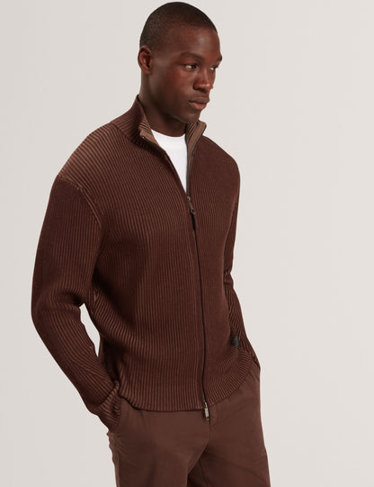 Ted Baker ROMANI Rib Knit Funnel Neck Zip-Up Sweater