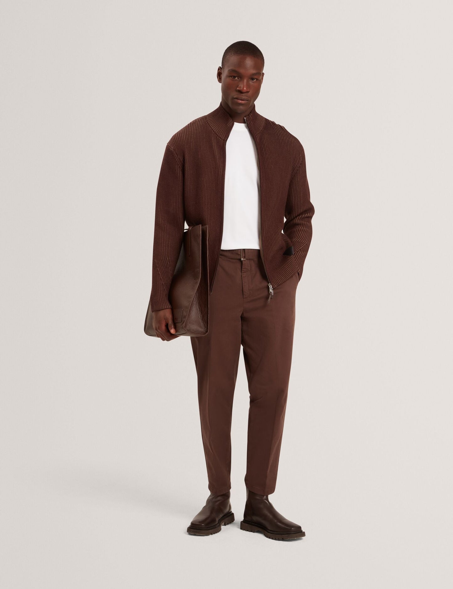 Ted Baker ROMANI Rib Knit Funnel Neck Zip-Up Sweater