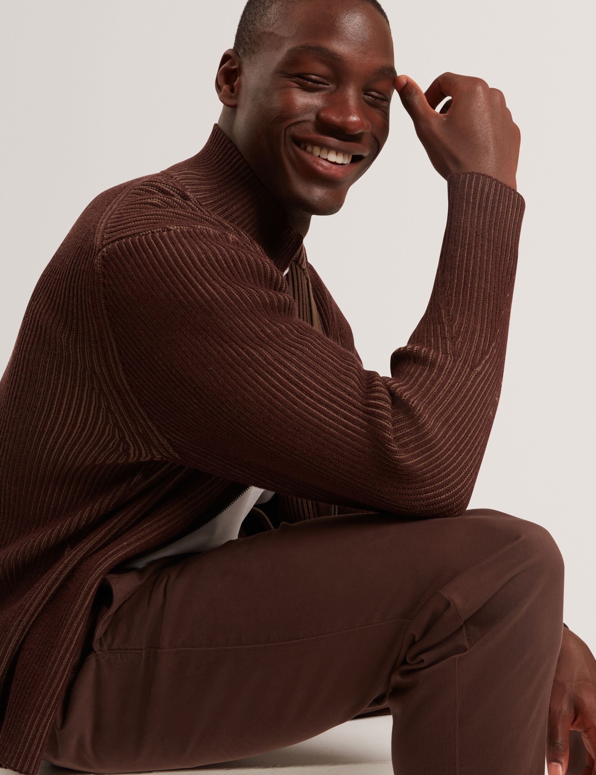 Ted Baker ROMANI Rib Knit Funnel Neck Zip-Up Sweater