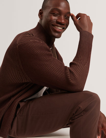 Ted Baker ROMANI Rib Knit Funnel Neck Zip-Up Sweater